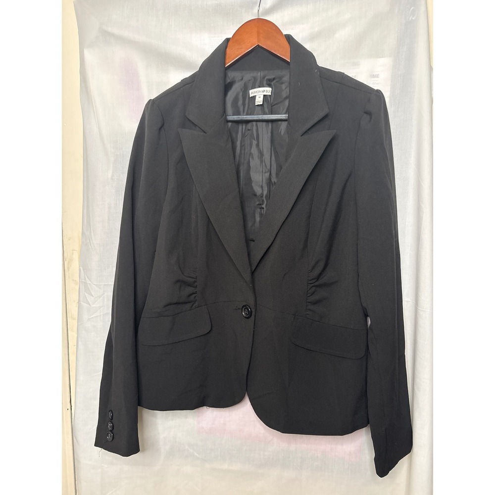 Fashion Bug Womens Black Ruched Waist Single Button Career Blazer Jacket Size 16